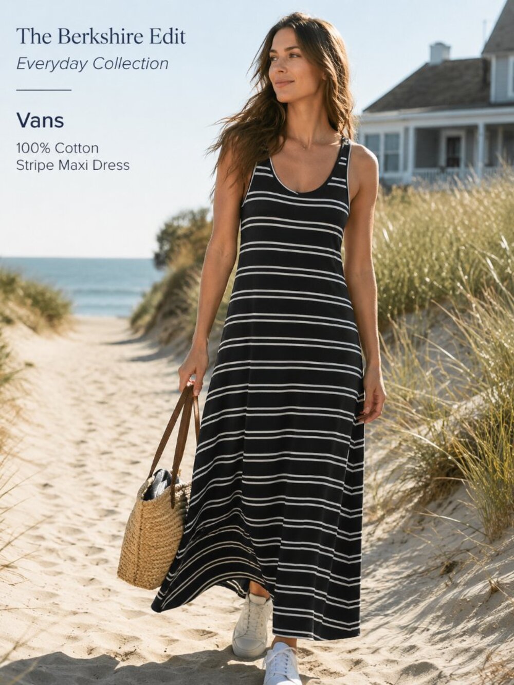 Vans Black White Stripe 100% Cotton Tank Maxi Dress Sleeveless Small
